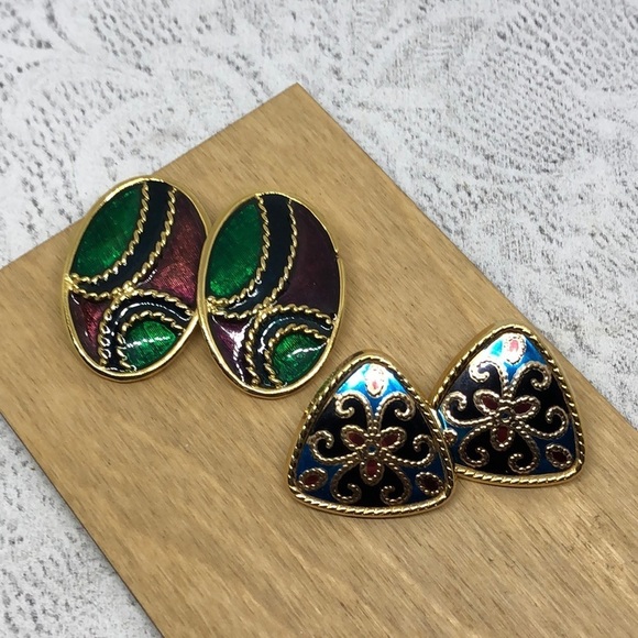 Vintage/retro enamel statement earrings. - Picture 1 of 6